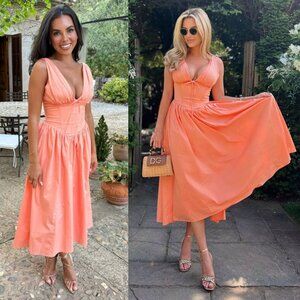 House of CB Emmelina Sorbet Orange Corset Midi Sundress Size L